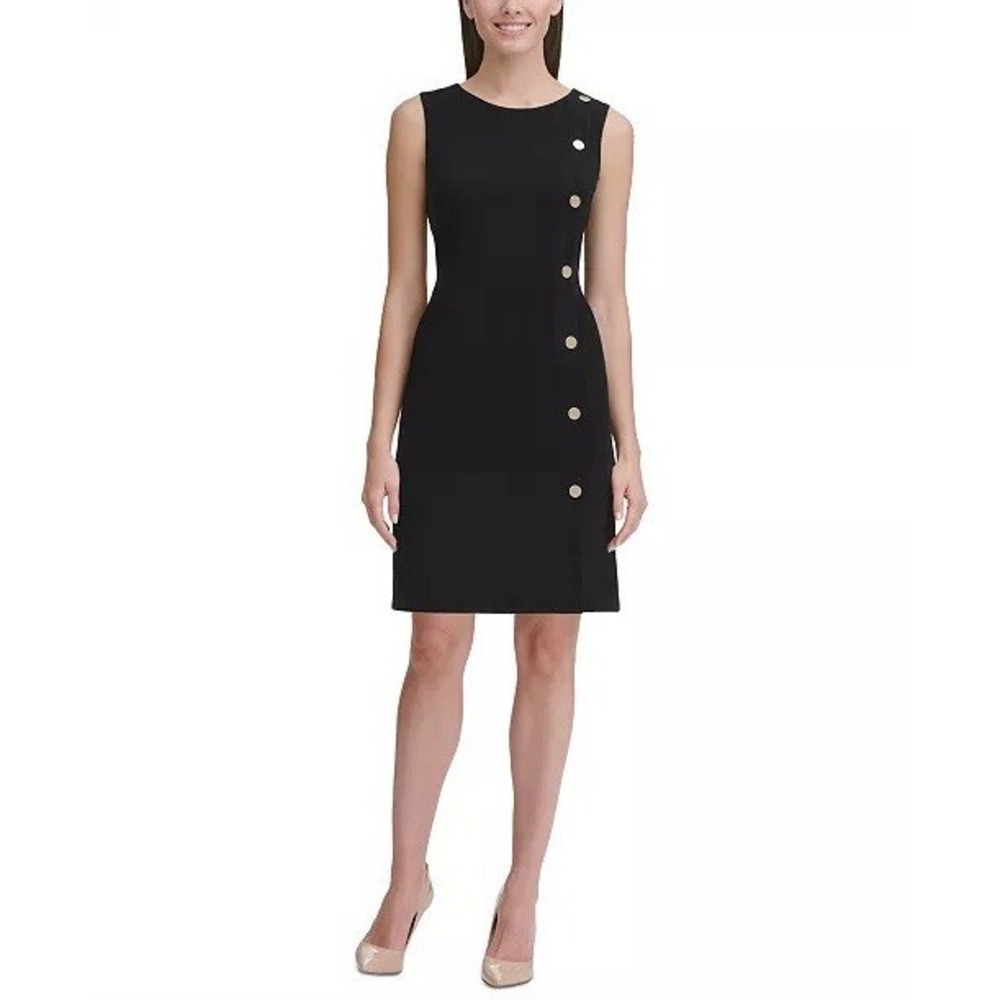 Tommy Hilfiger Women's NWT Black Sheath Dress Gold Buttons Size 10
